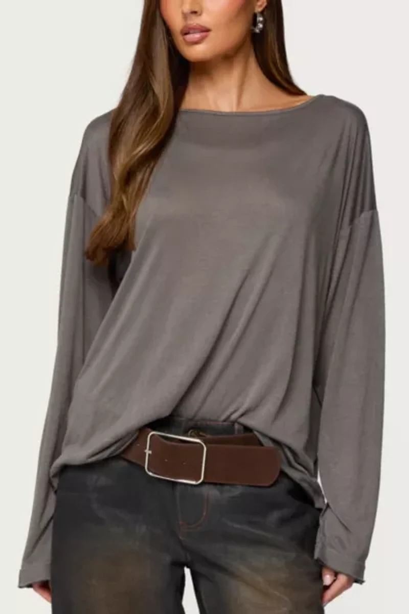 Edikted Oversized Semi Sheer Long Sleeve T Shirt