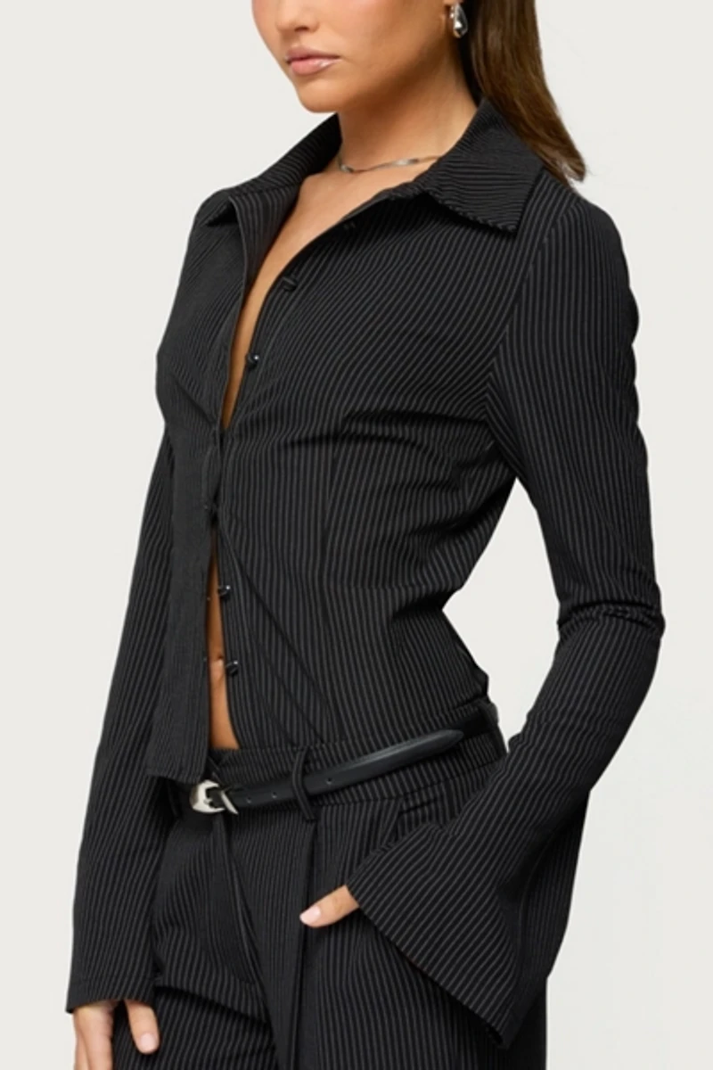 Edikted Pinstripe Tailored Button Up Shirt