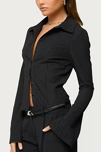 Edikted Pinstripe Tailored Button Up Shirt