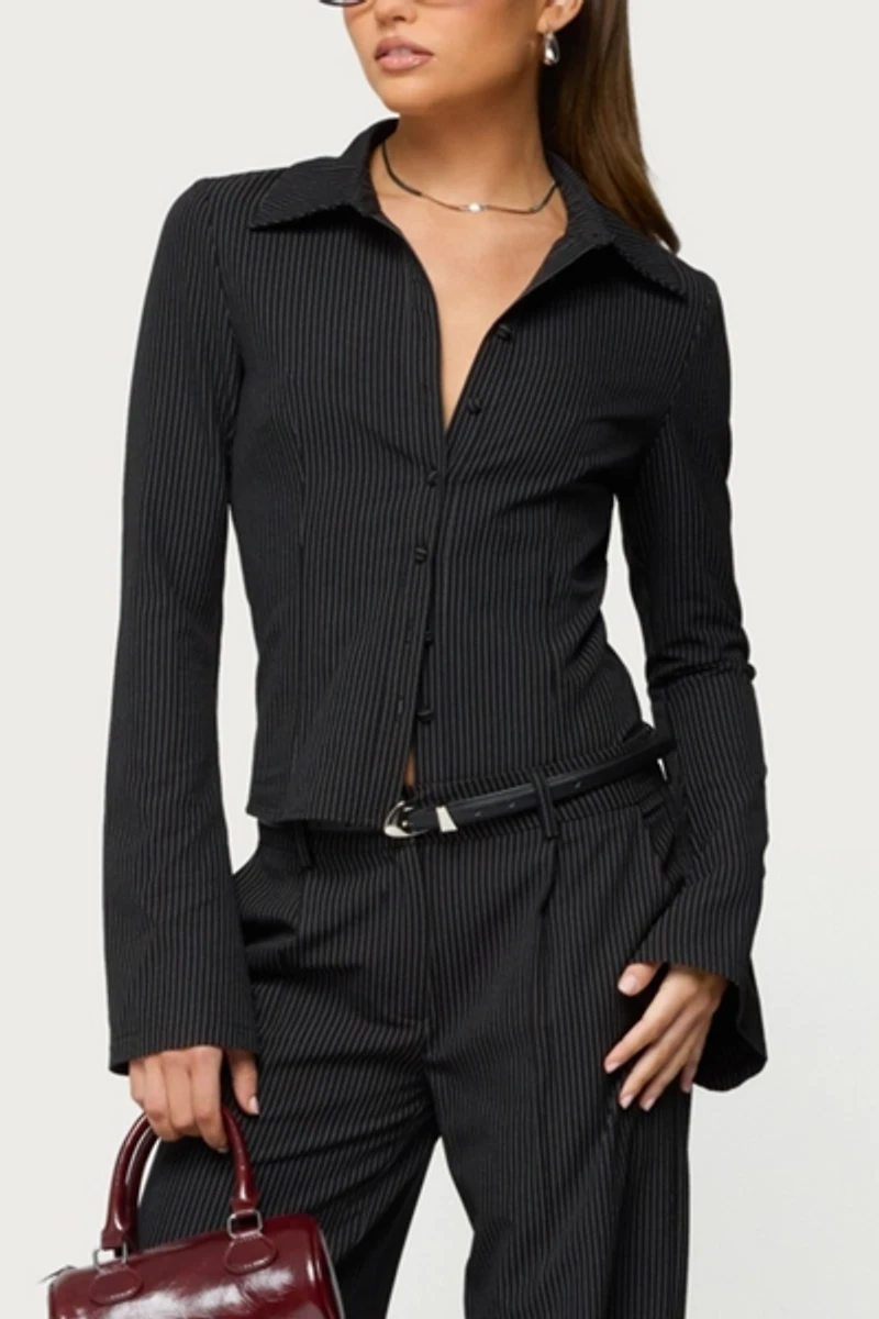 Edikted Pinstripe Tailored Button Up Shirt