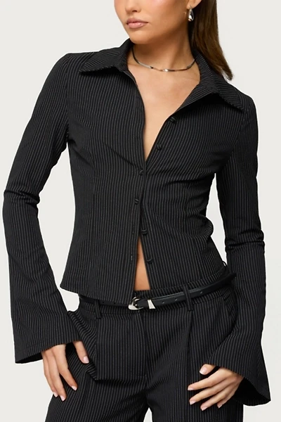 Edikted Pinstripe Tailored Button Up Shirt