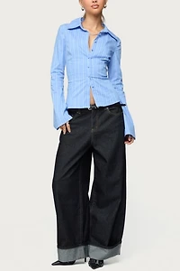 Edikted Pinstripe Tailored Button Up Shirt