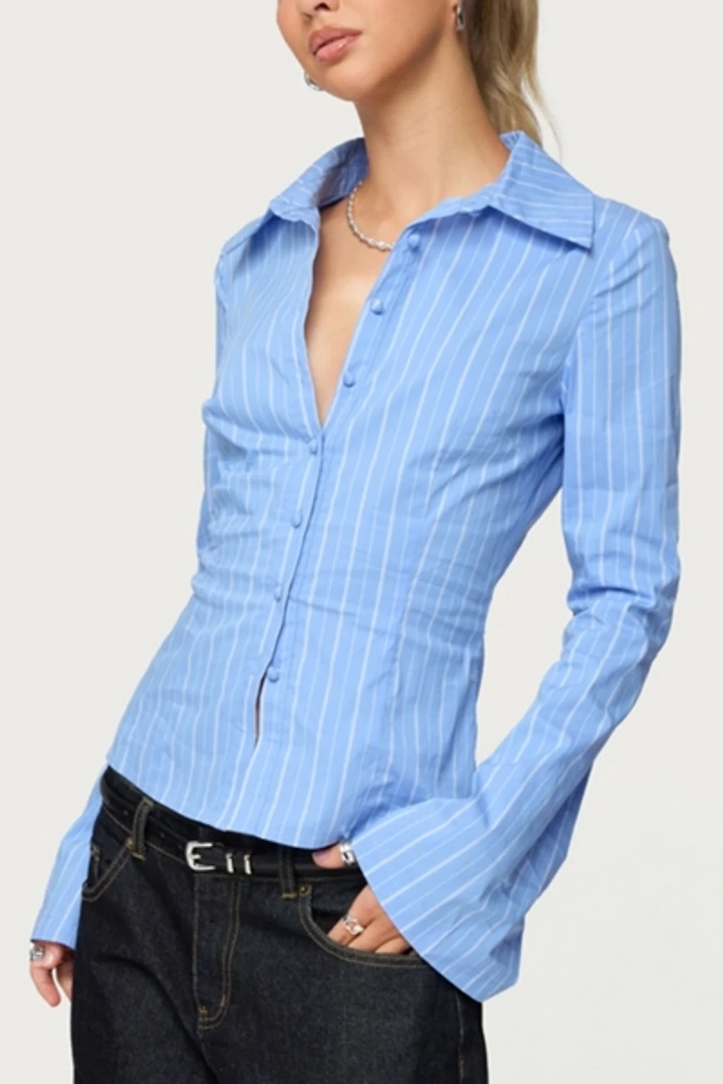Edikted Pinstripe Tailored Button Up Shirt