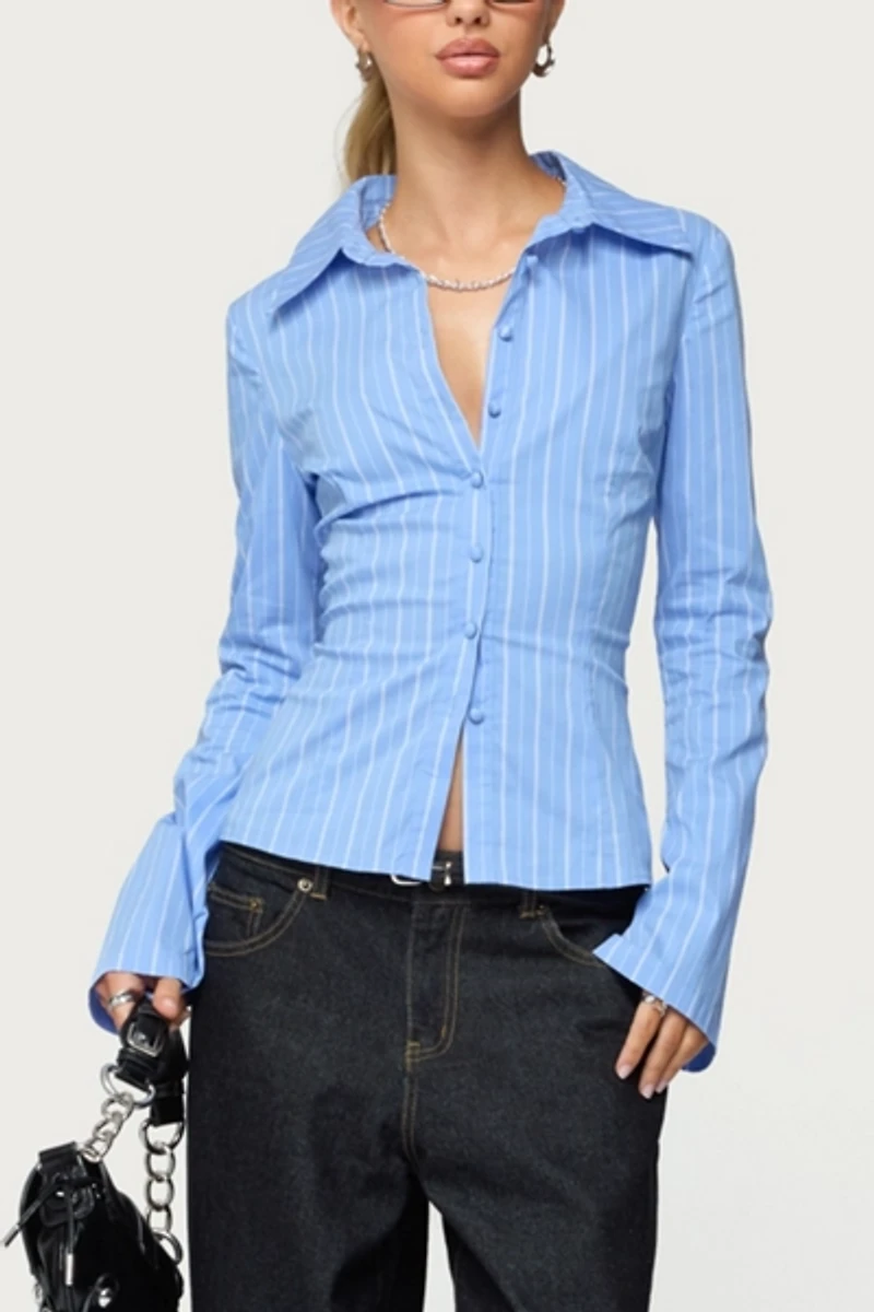Edikted Pinstripe Tailored Button Up Shirt