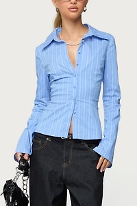 Edikted Pinstripe Tailored Button Up Shirt