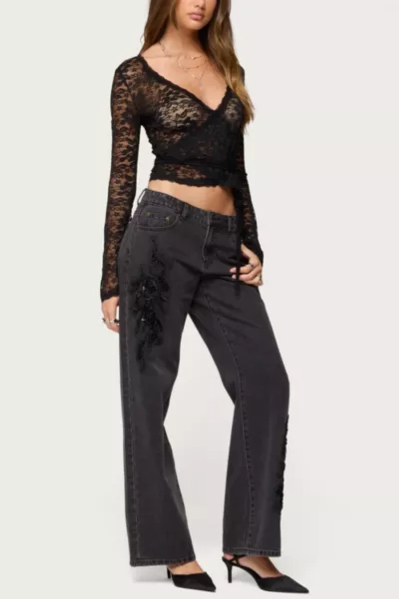 Edikted Medora Sheer Lace Wrap Top
