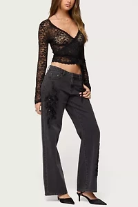Edikted Medora Sheer Lace Wrap Top
