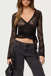 Edikted Medora Sheer Lace Wrap Top