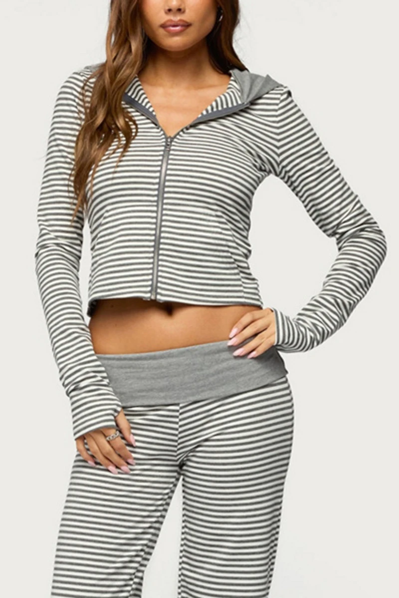 Edikted Meggy Striped Zip Up Hoodie