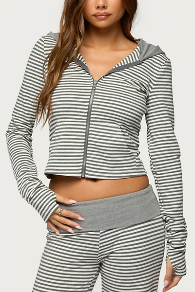 Edikted Meggy Striped Zip Up Hoodie