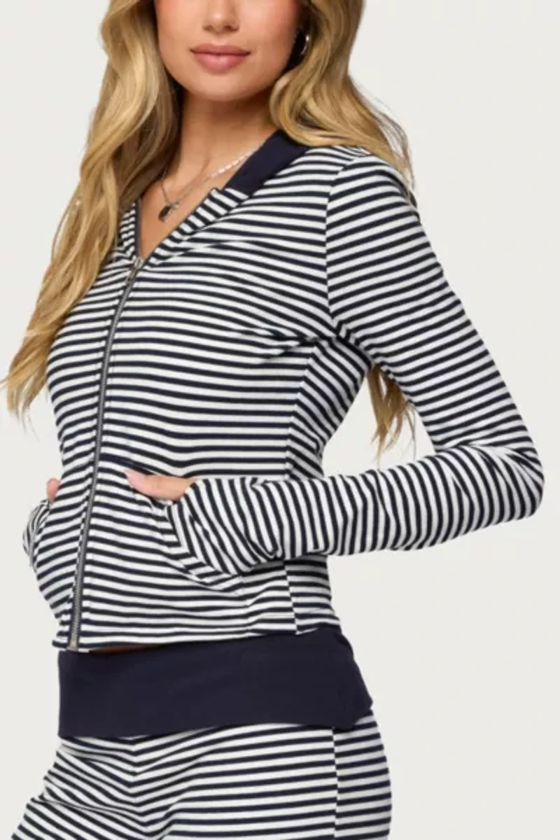 Edikted Meggy Striped Zip Up Hoodie