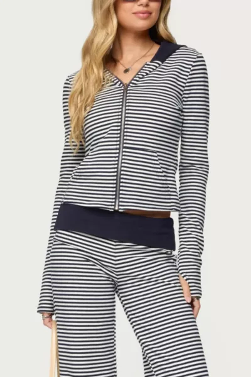 Edikted Meggy Striped Zip Up Hoodie