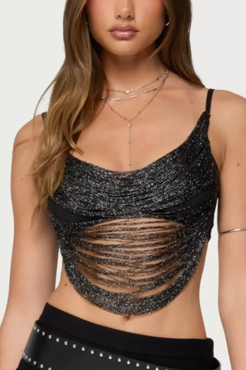 Edikted Ora Metallic Fringed Bra Top