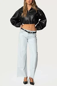 Edikted Hooded Faux Leather Cropped Jacket