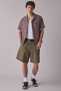 UO Tonal Embroidery Washed Short Sleeve Button-Down Shirt