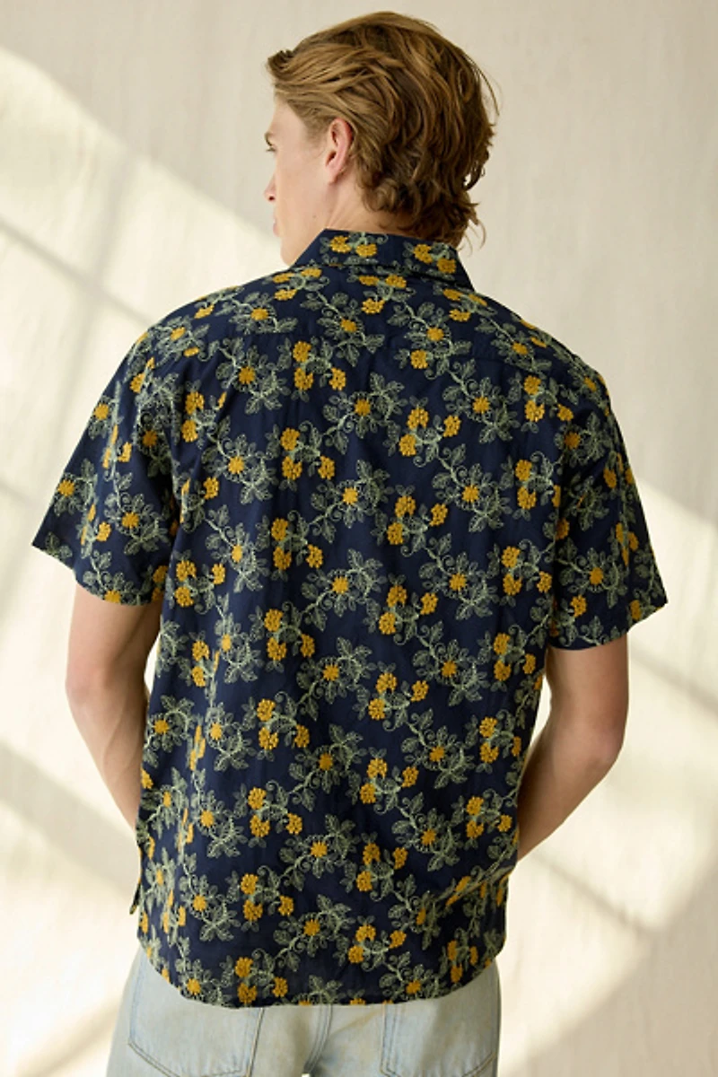 UO Floral Embroidered Short Sleeve Shirt