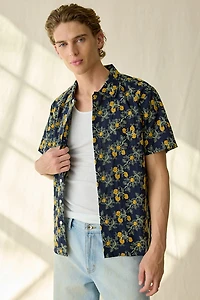 UO Floral Embroidered Short Sleeve Shirt