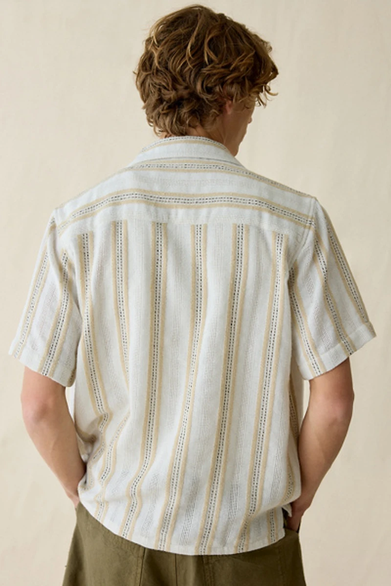 UO Textured Stripe Woven Notched Camp Collar Shirt