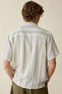 UO Textured Stripe Woven Notched Camp Collar Shirt