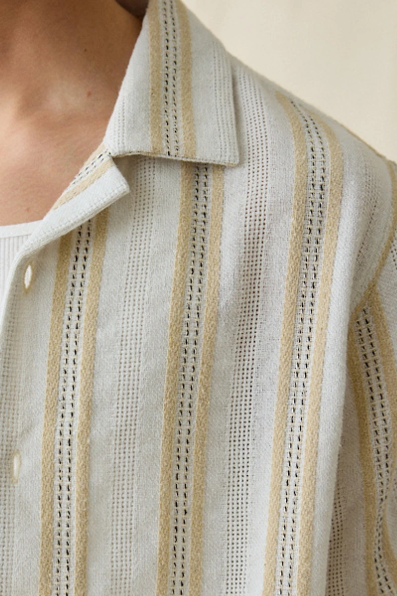 UO Textured Stripe Woven Notched Camp Collar Shirt