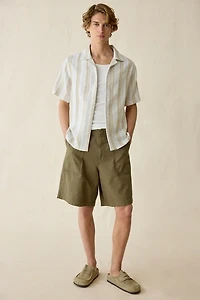 UO Textured Stripe Woven Notched Camp Collar Shirt