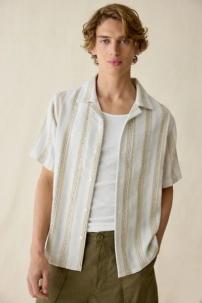 UO Textured Stripe Woven Notched Camp Collar Shirt