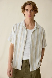 UO Textured Stripe Woven Notched Camp Collar Shirt