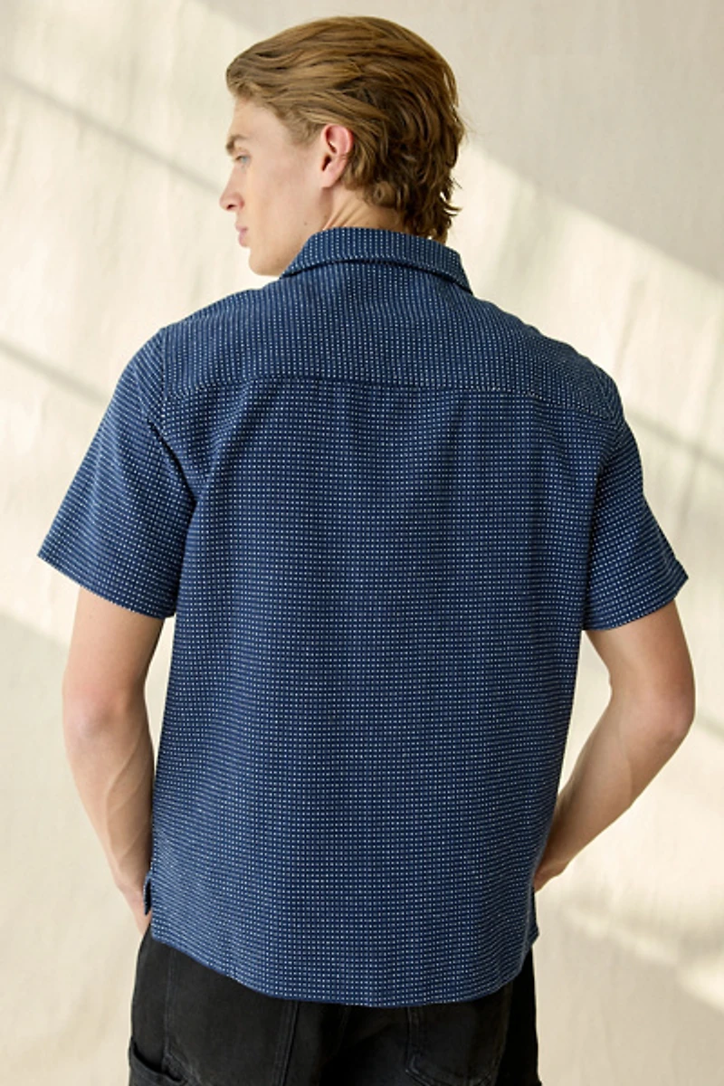 UO Swiss Dot Textured Button-Down Camp Collar Shirt