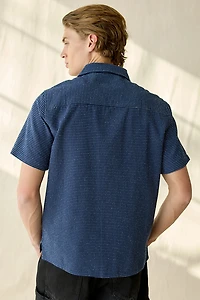UO Swiss Dot Textured Button-Down Camp Collar Shirt