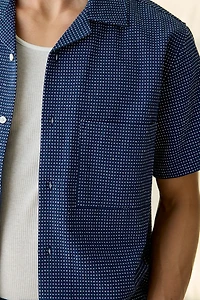 UO Swiss Dot Textured Button-Down Camp Collar Shirt