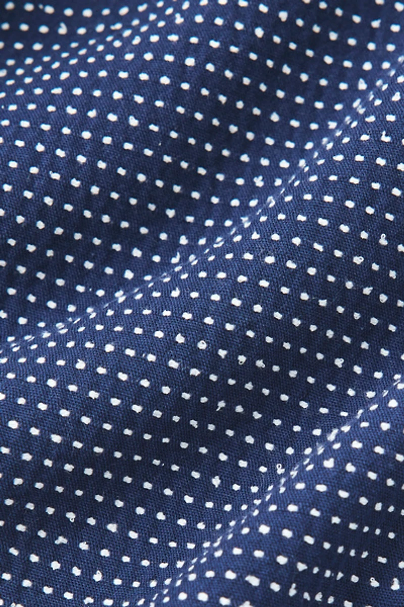 UO Swiss Dot Textured Button-Down Camp Collar Shirt
