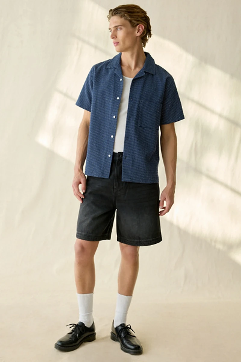 UO Swiss Dot Textured Button-Down Camp Collar Shirt