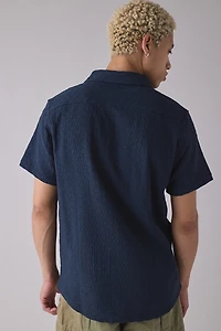 UO Textured Stitched Floral Embroidered Short Sleeve Shirt