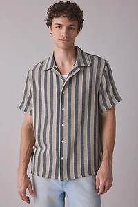 UO Textured Wide Stripe Woven Camp Collar Shirt