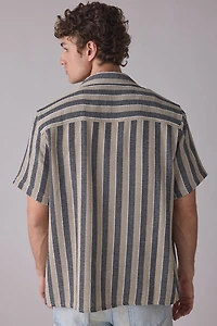 UO Textured Wide Stripe Woven Camp Collar Shirt
