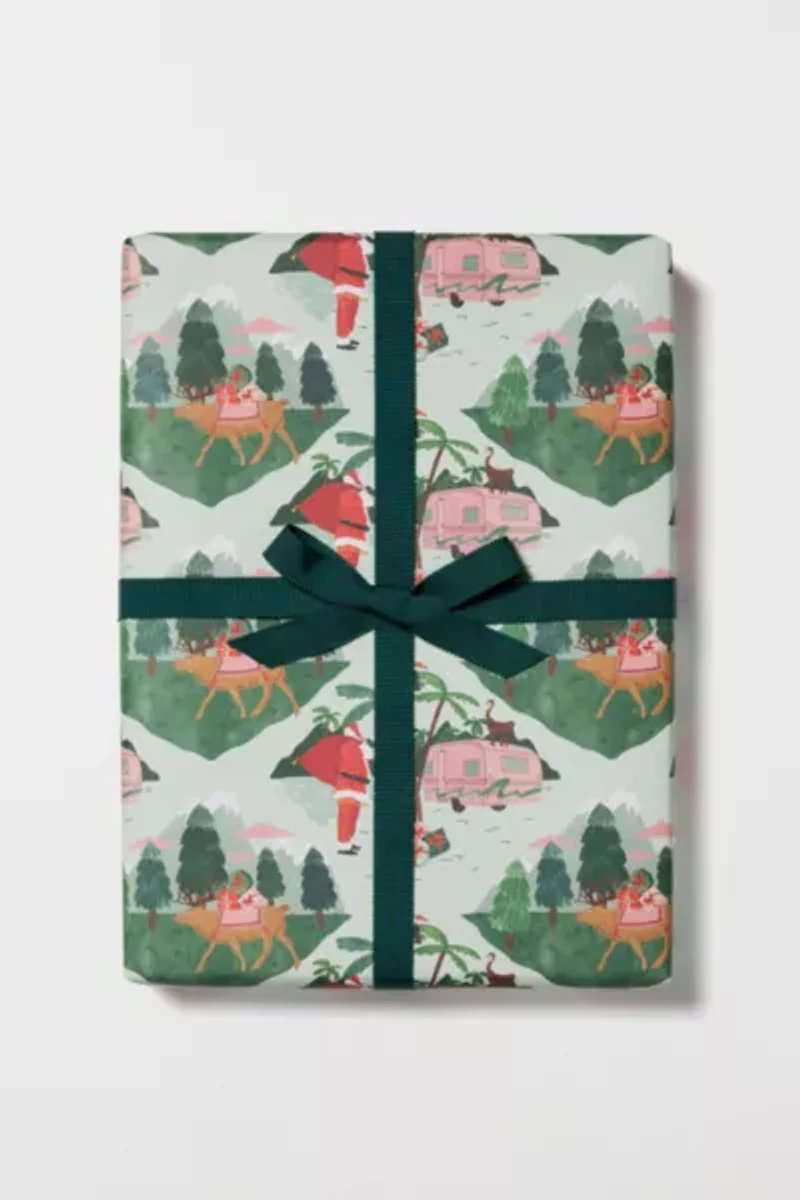 Red Cap Santa Camper Holiday Wrapping Paper