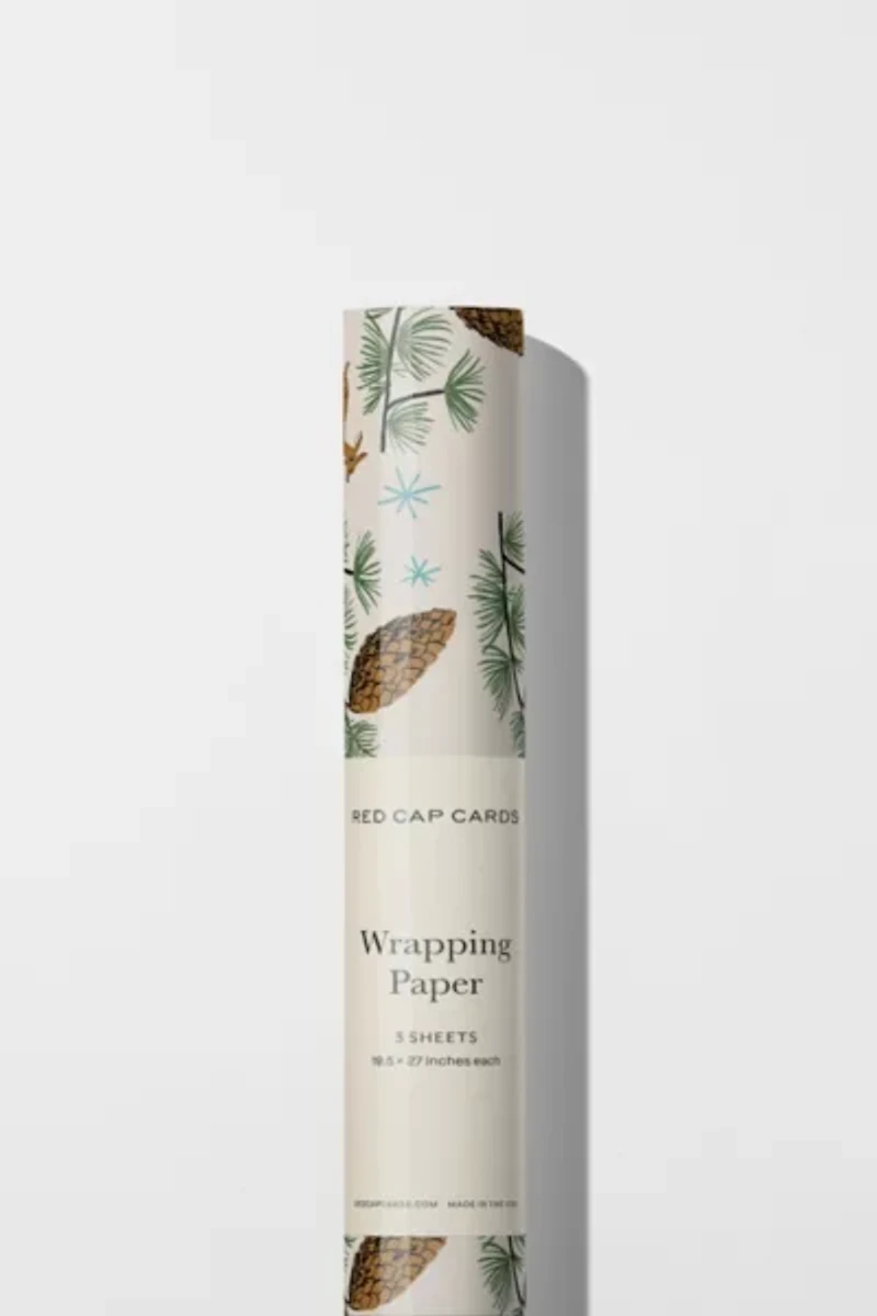 Red Cap Deer and Pine Cones Holiday Wrapping Paper