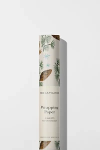 Red Cap Deer and Pine Cones Holiday Wrapping Paper