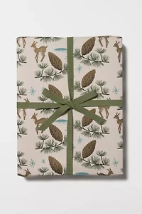 Red Cap Deer and Pine Cones Holiday Wrapping Paper