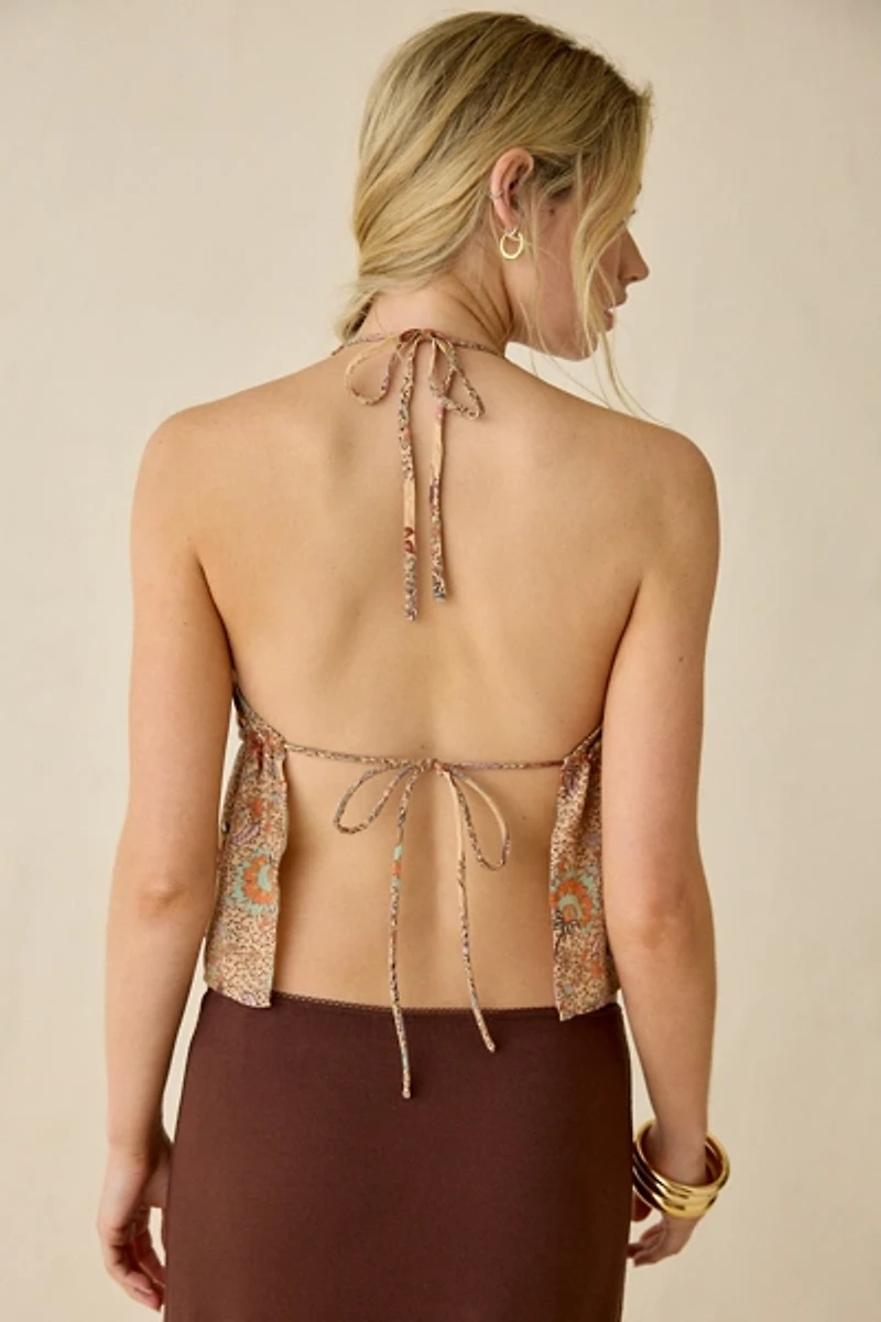 UO Eloise Studded Split-Front Flyaway Halter Top