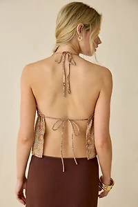 UO Eloise Studded Split-Front Flyaway Halter Top