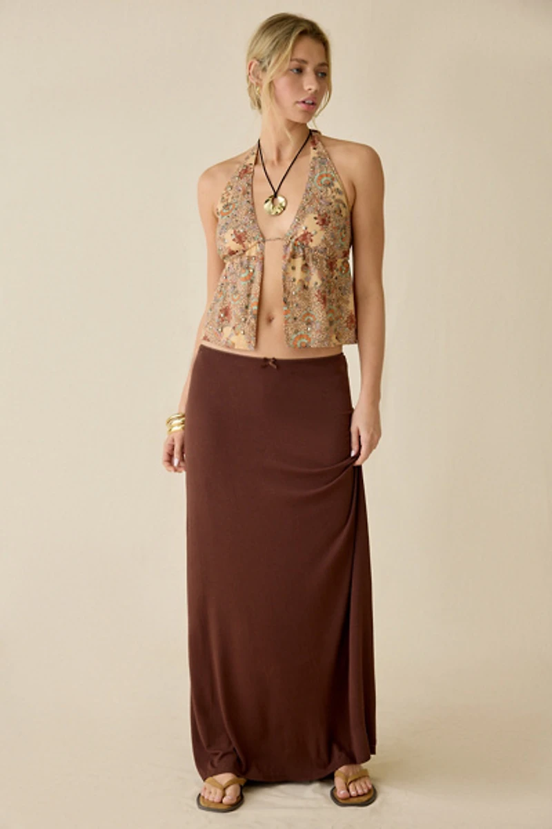 UO Eloise Studded Split-Front Flyaway Halter Top