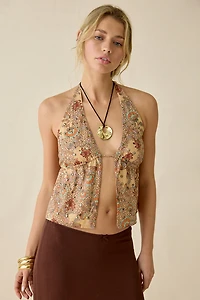 UO Eloise Studded Split-Front Flyaway Halter Top