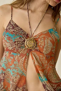 UO Ibiza Soul Medallion Split-Front Flyaway Tunic Top