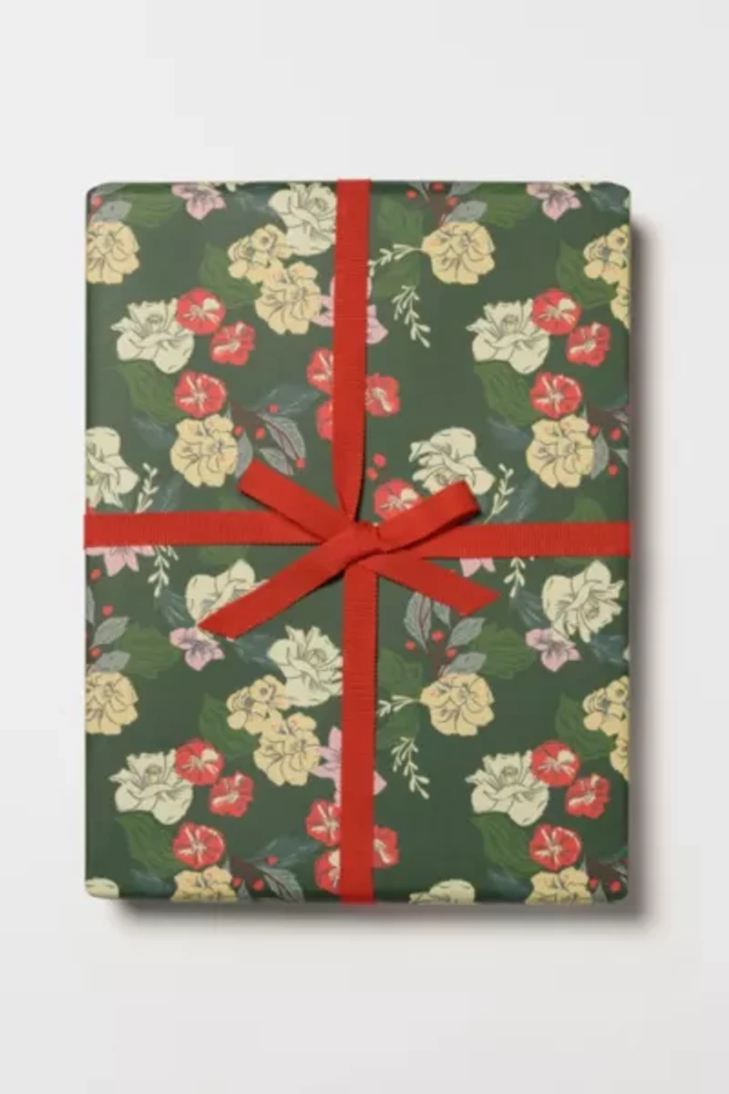 Red Cap Festive Blooms Holiday Wrapping Paper
