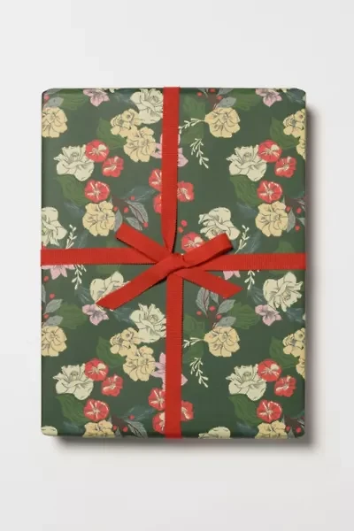 Red Cap Festive Blooms Holiday Wrapping Paper