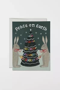 Red Cap Peace Rabbits Holiday Card