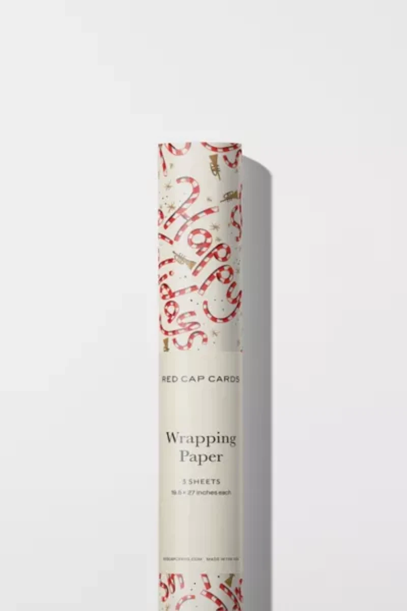 Red Cap Candy Cane Holidays Wrapping Paper
