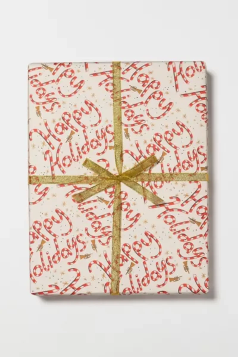 Red Cap Candy Cane Holidays Wrapping Paper
