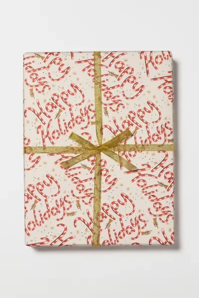 Red Cap Candy Cane Holidays Wrapping Paper